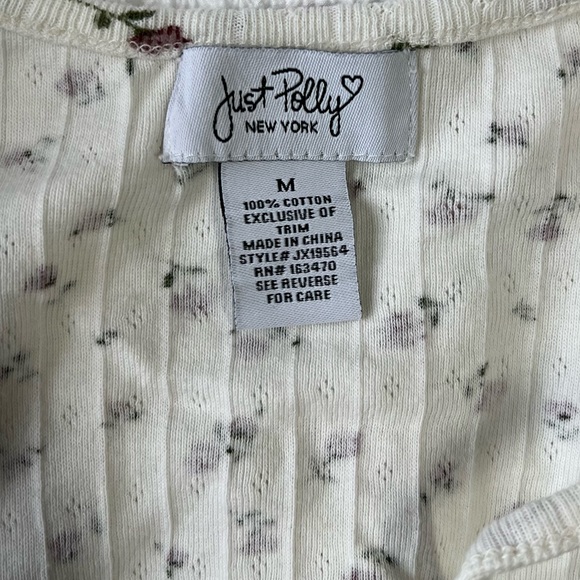 Just Polly Coquette Babydoll Cotton Cami Short Pajama Set Ivory Red Roses - Picture 4 of 5